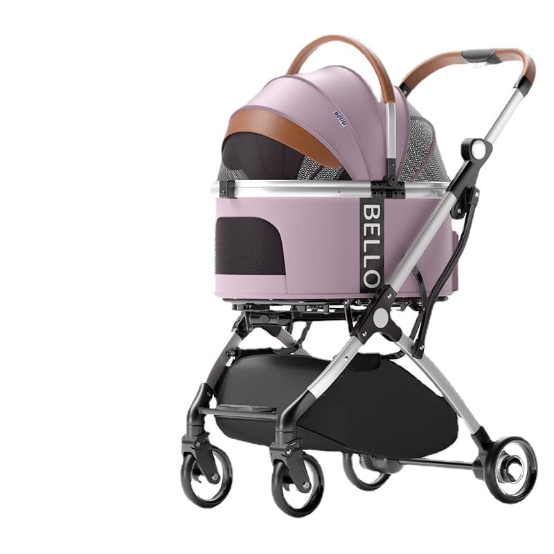 3-in-1 pet stroller, foldable travel pet stroller for cats and dogs with detachable carrying bags, aluminum trolley, pet stroller, backpack with rain cover, pink and purple.