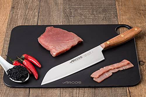 Arcos Nordika Series - Santoku Knife - Nitrum Stainless Steel - 190 mm Blade - Ovengkol Wood Handle 100% natural FSC - 100% recycled packaging - Brown Color