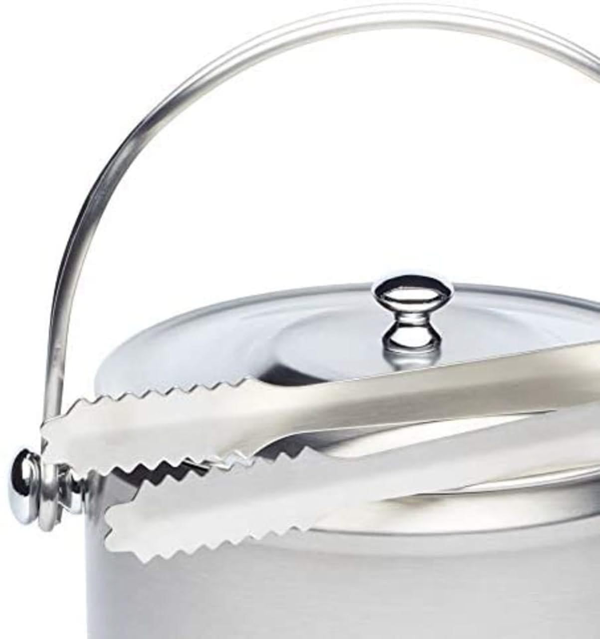 Bar Craft ice bucket with lid and ice tongs, polished stainless steel, handle, in gift box, 1.9 liter capacity, 12 x 17 x 22 cm