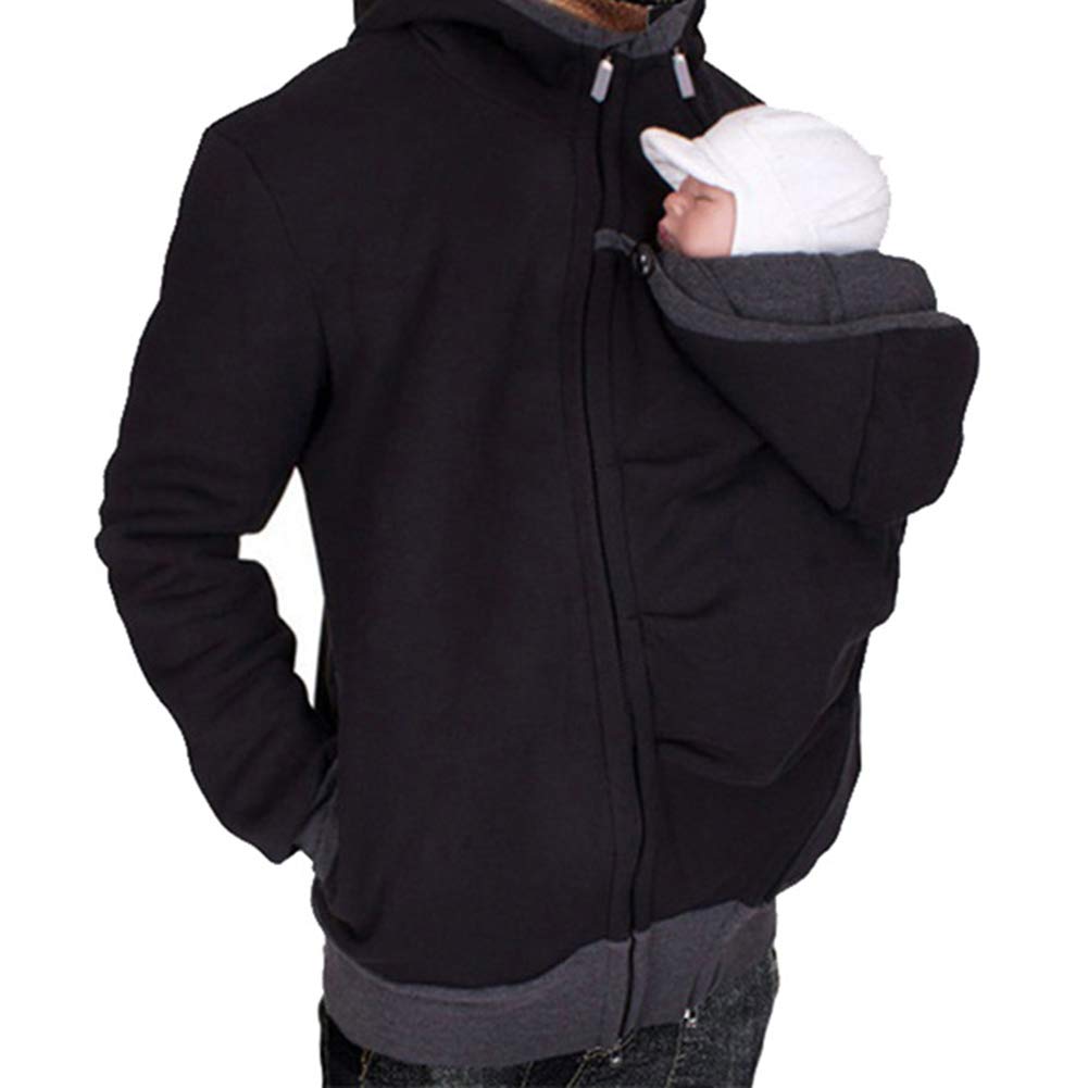 Amropi Kangaroo Hoodie Baby Carrier Men's Pullover Winter Warm Baby Carrier Coat Black, L