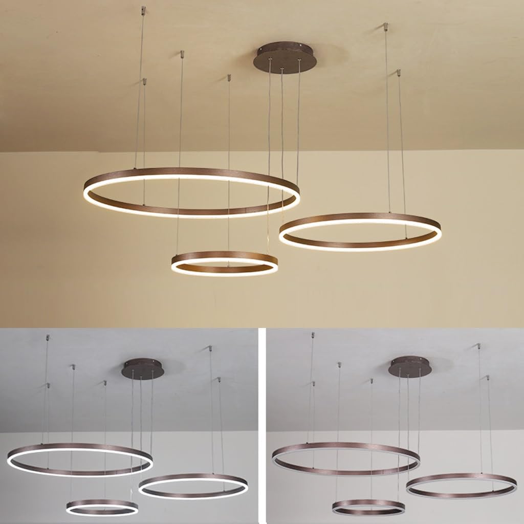 LED pendant lamp modern living room lamp hanging light 3 rings pendant light dimmable with remote control chandelier adjustable height dining table lamp hanging lamp aluminum round acrylic lighting (Color: ___)