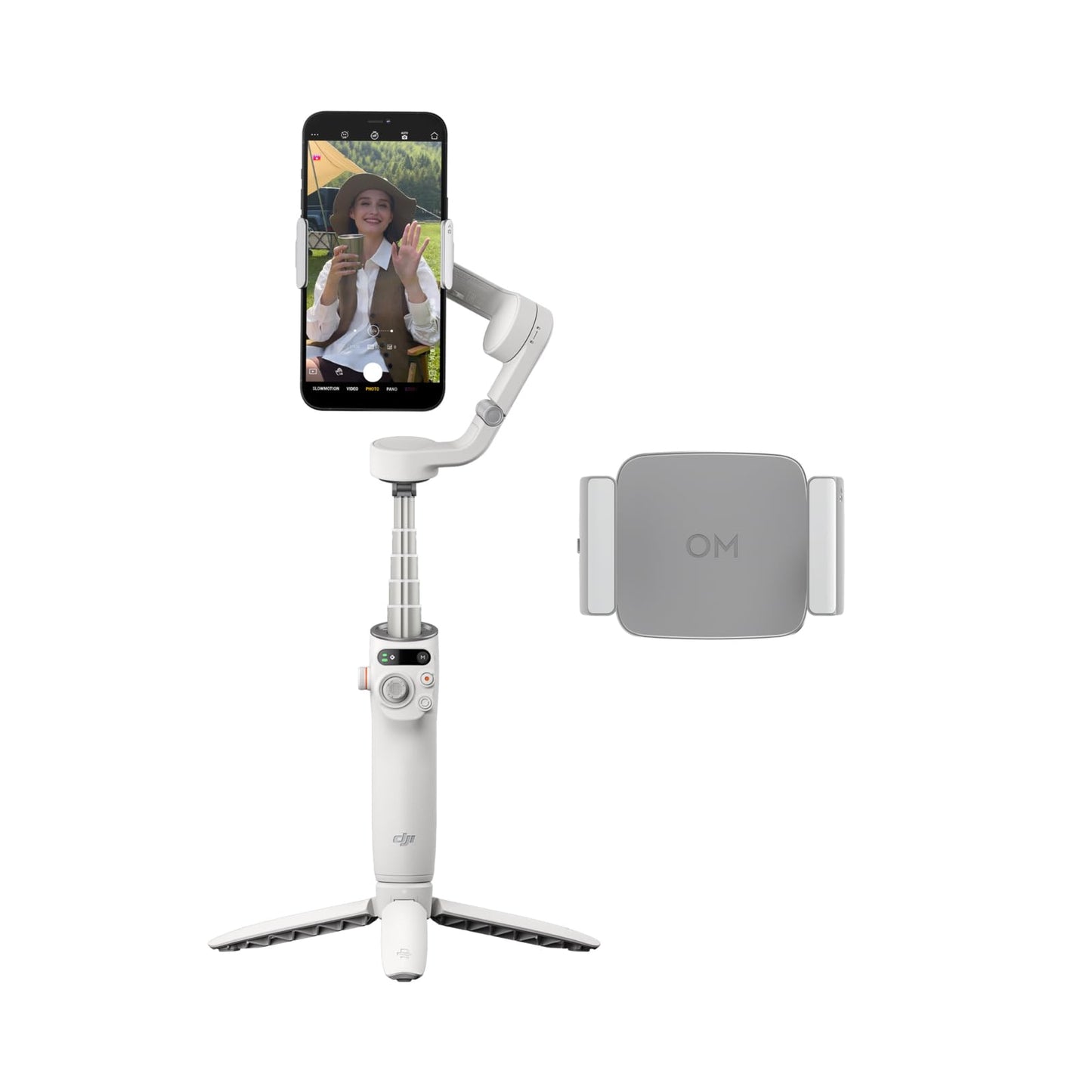 DJI Osmo Mobile 6 Fill Light Combo, 3-axis smartphone gimbal, integrated extension pole, portable & foldable, Android & iPhone gimbal, object tracking, additional light phone clamp, Platinum Grey