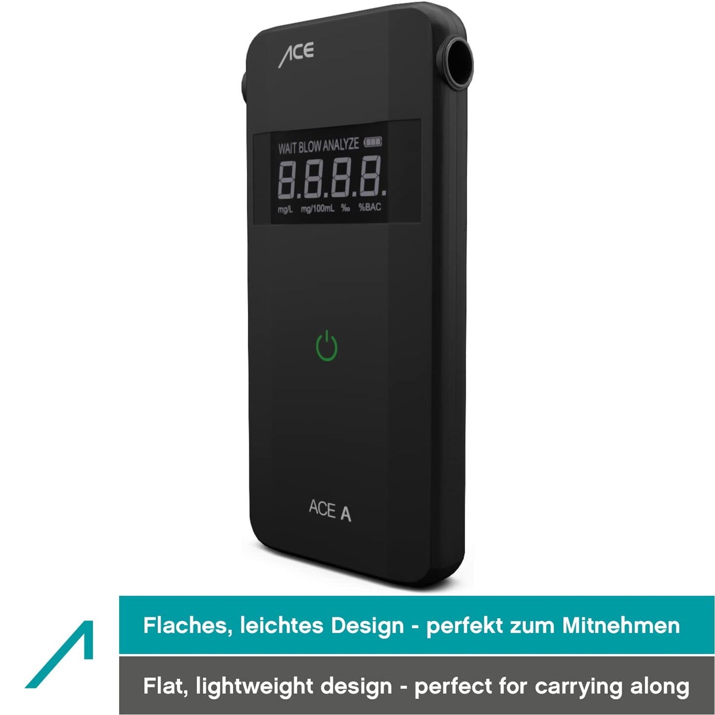 ACE A Alcohol tester - digital breathalyzer - Alcohol tester with electrochemical sensor and one-button operation, Black