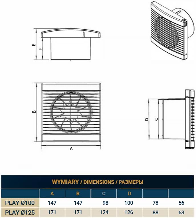DOSPEL Bathroom Ventilator Room Fan 125mm - Improved Air Circulation - White Wall Vent Fan with Cover - Quiet Operation - for Bathroom, Kitchen, and Laundry Room
