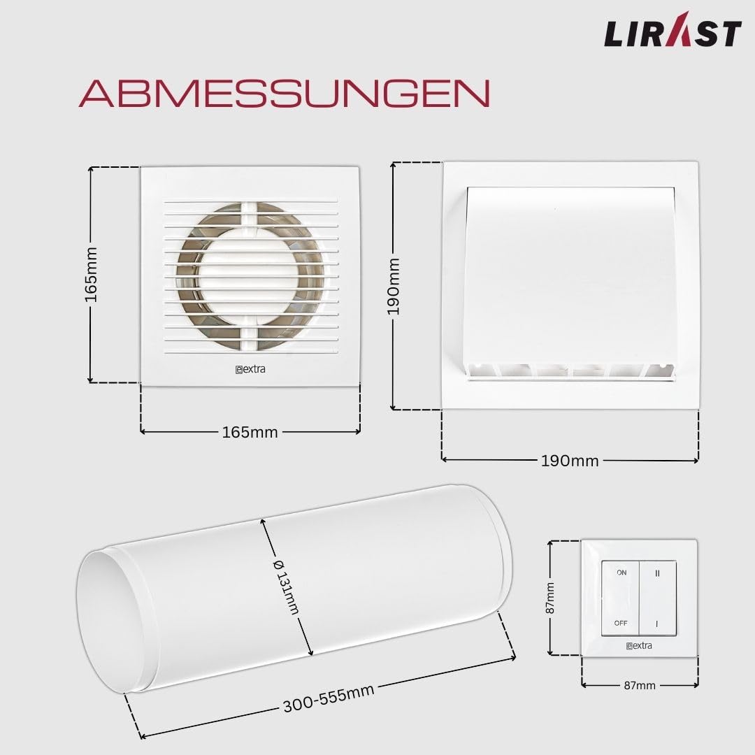 LIRAST 125mm Decentralized Ventilation System with Heat Recovery - Wall Fan with Switch - Ventilation with Heat Recovery - Recuperator with Ceramic Heat Exchanger - Air Exchanger Residential Ventilation