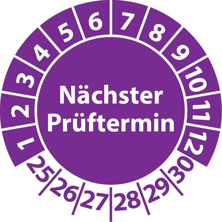 Inspection sticker next inspection date, vinyl film, self-adhesive, inspection decal, inspection label, sticker (20 mm Ø, violet, 500)