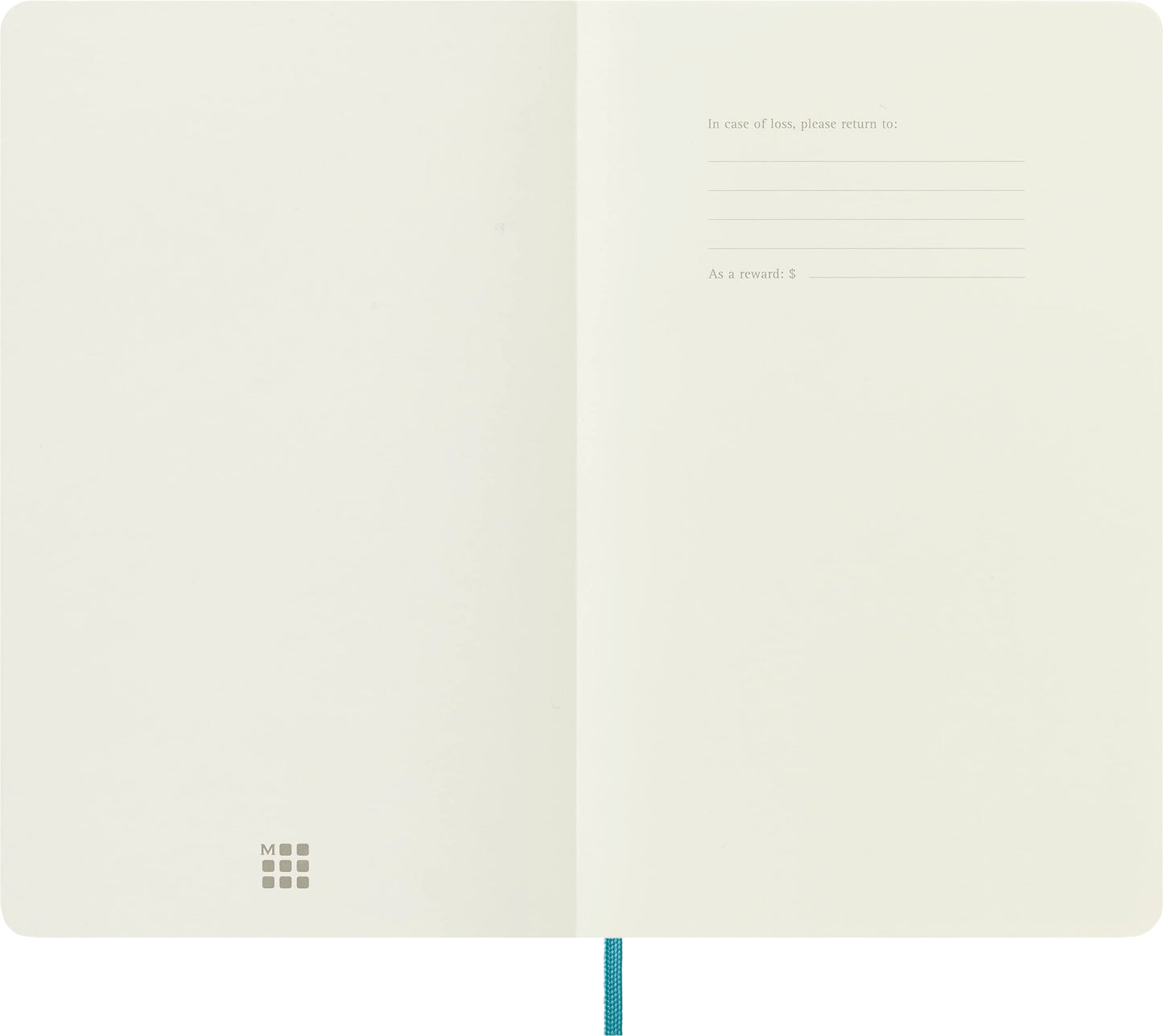 Moleskine notebook with white pages, blue (Reef), large, 13 x 21 cm.