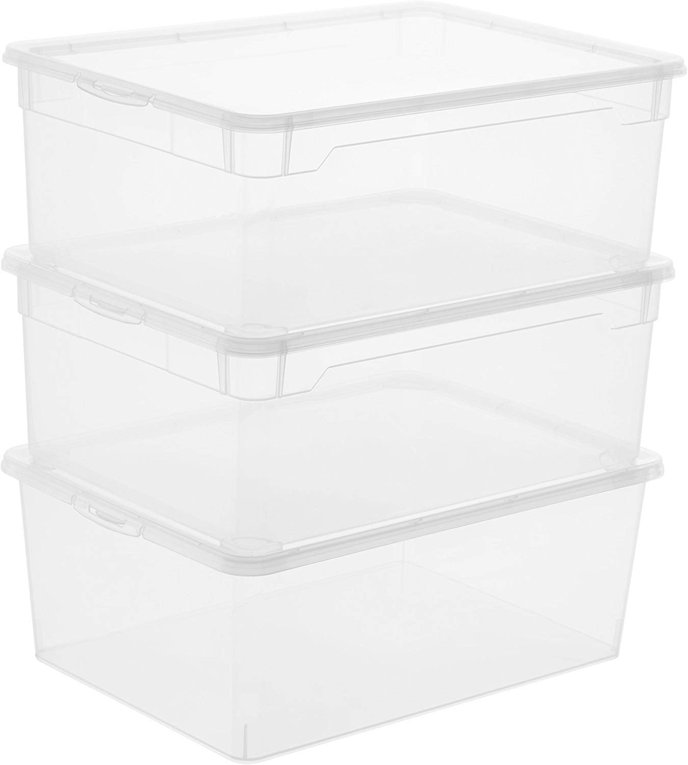Rotho Clear 3-piece storage box set 10l with lid, plastic (PP), 3 x 10l & Snappy storage box 3l with compartments and lid, plastic (PP) BPA-free, transparent, 3l (33 x 19 x 7.6 cm)