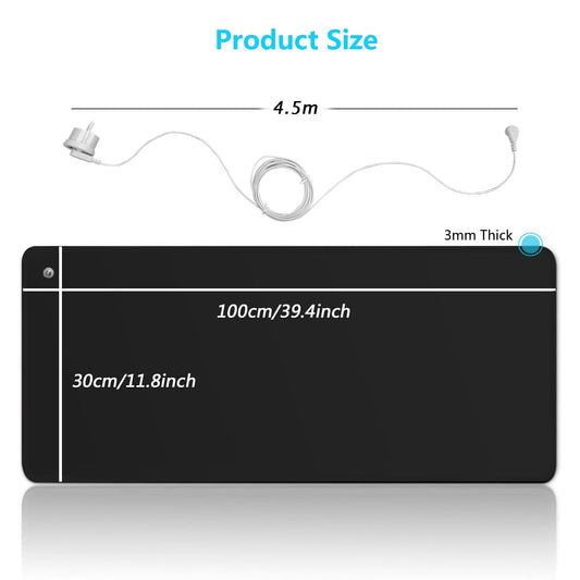 Grounding mat for your feet, 30 x 100 cm mouse pad with EU plug and cable for better sleep, less anxiety, pain, inflammation, headaches.