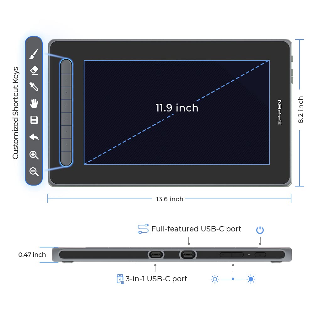 XP-PEN Artist 12 2nd generation graphics tablet with 11.9-inch display, 127% sRGB color space, X3 Smart Chip, and battery-free pen for illustration and image editing (Black)