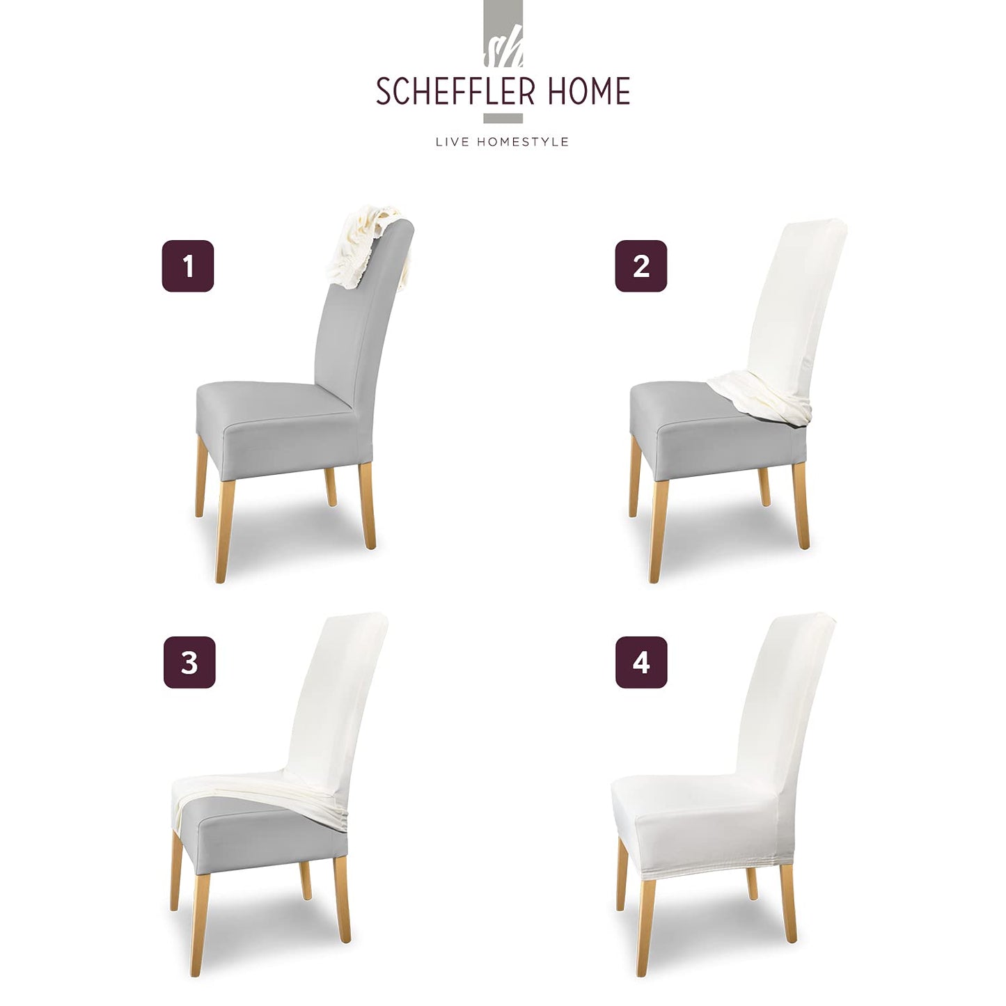 SCHEFFLER-Home Natalie Stretch Chair Covers Cotton/ Chair Covers Black/ Chair Cover Set of 4/ Chair Cover for Swing Chairs washable/ elegant Stretch Chair Cover High Backrest.