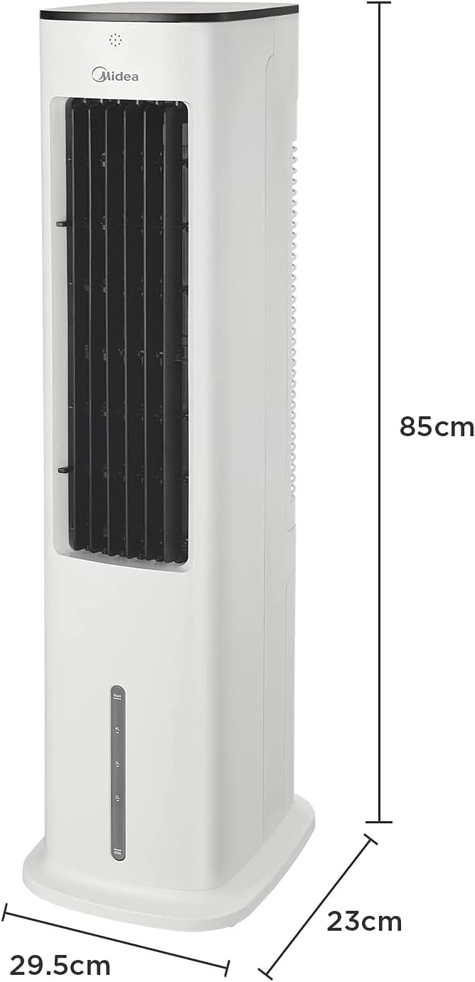 Midea 4-in-1 Portable Air Conditioner without Exhaust Hose | Tower Fan with Water Cooling & Humidifier | Mobile Air Cooler with 5L Water Tank, 355m³/h Airflow, Ionization, Remote Control (55W, White)