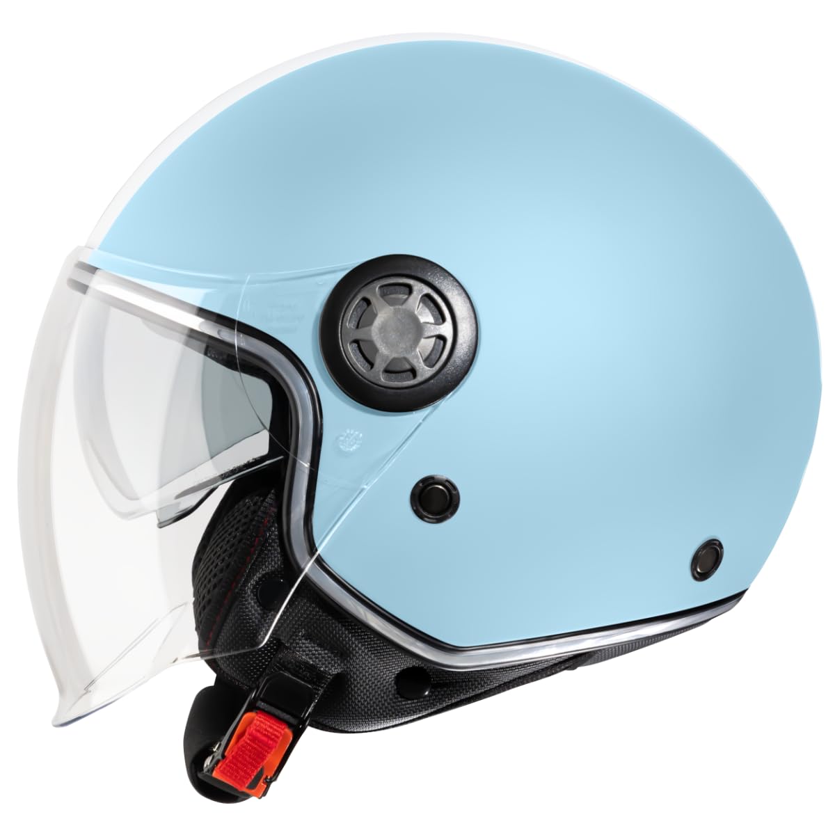 VINZ Parchi Jet Helmet with Double Visor | Scooter Helmet Fashion Helmet with Stripes | Available in sizes XS-XXL | Jet Helmet with Sun Visor | ECE 22.06 Certified | Motorcycle Helmet with Visor - Light Blue