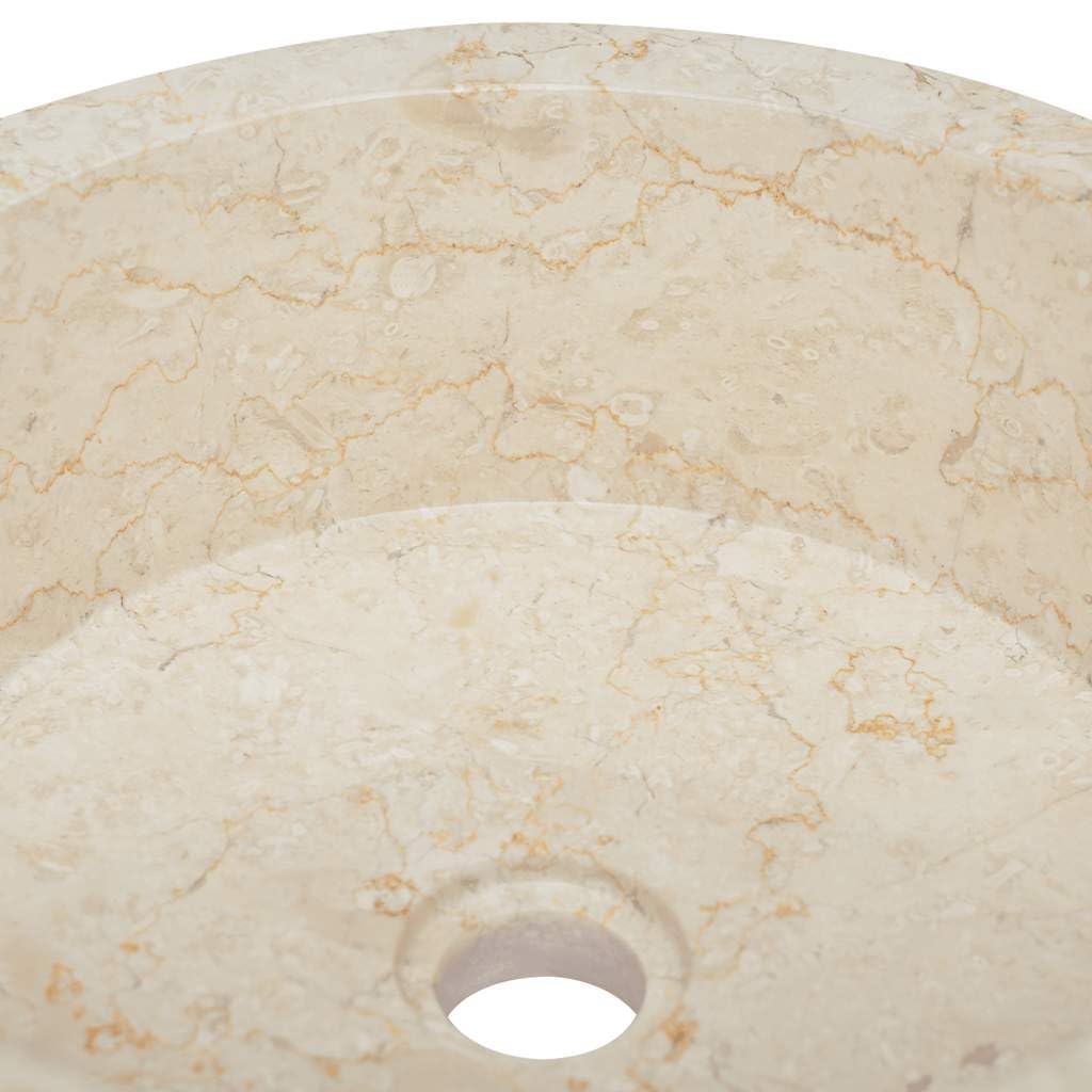 vidaXL Bathroom Sink Countertop Washbasin Vanity Washstand Washbowl Hand Basin Natural Stone Vessel Cream Ø40x15cm Marble