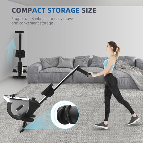 Neezee rowing machine with 16-level magnetic resistance, super silent rowing machine with LCD display, aluminum slide rail and tablet holder, improved rowing machine for home, silver.
