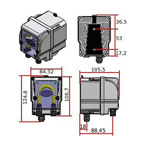 Metering pump, hose pump PVG 230V adjustable 0.9-4 l/h with operating display and empty message.