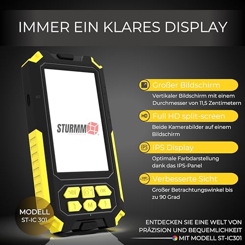 Industrial endoscope with dual camera, 10-meter cable, and 4.5-inch IPS display.