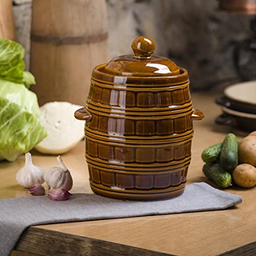 R.G. Ceramic Crock Sauerkraut Pot Insert Pot Pickle Pot Clay Pot Stoneware Pot Fermentation Crock Ceramic Pot Stoneware (5 liters), Brown