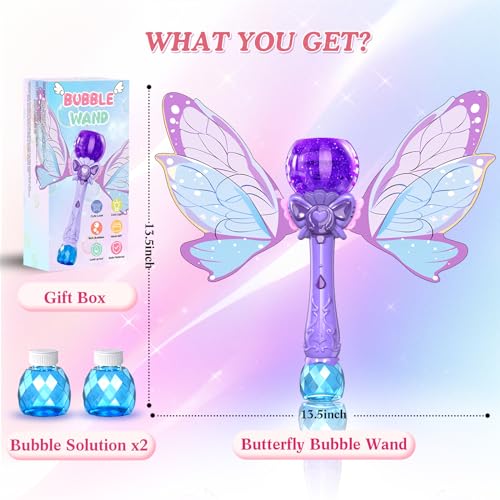 Bombble Fairy Bubble Wand, Electronic Bubble Machine Kids Wand 5000+ Bubbles/Min with Bubble Solution/LED, Bubble Toy Birthday Gift for Girls & Boys 345678