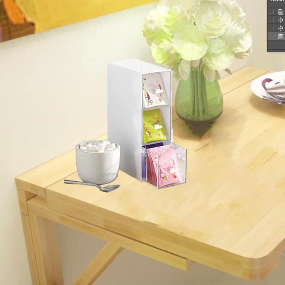 Tea box with 3 drawers, tea bag organizers, kitchen organizer, fridge organizer, plastic tea bag boxes, vanity table organizer, storage box for tea bags, coffee pods, sugar, etc.