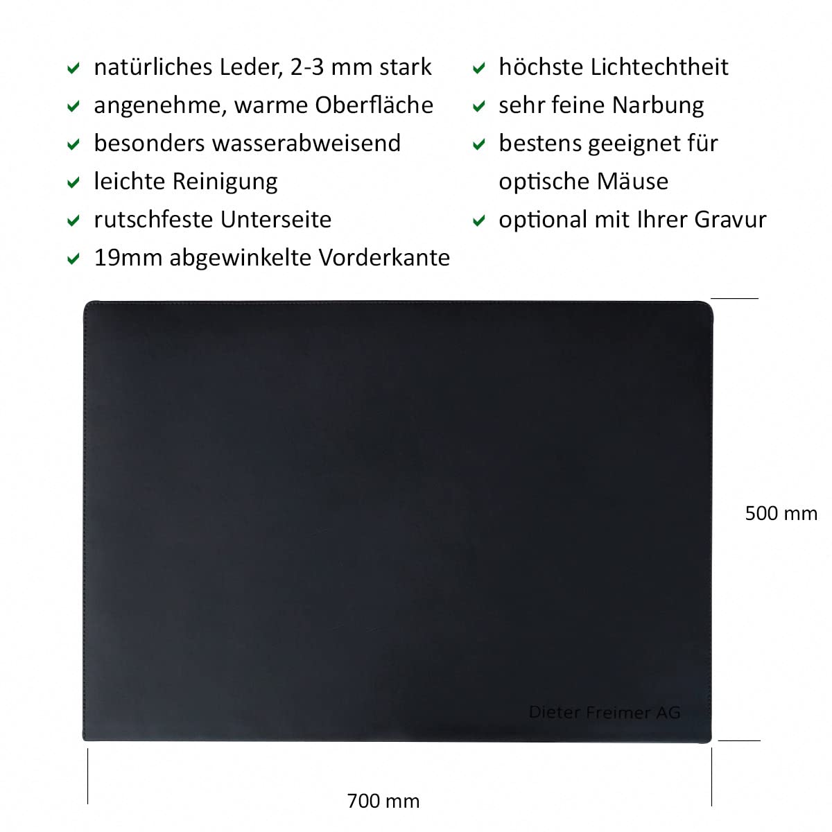 Hamosons - Large desk pad with edge protection / Angled desk pad size XL made of buffalo leather, black, model 26313.