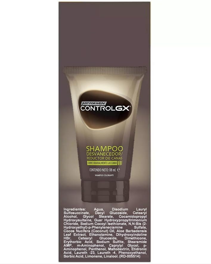 Just For Men Control GX - Gray-reducing shampoo for gray hair, with coconut oil and aloe vera, new improved formula, all shades, 118 ml x 2 units - Pack Promo