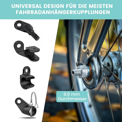 Quick-release axle adapter M12 x 1.0-160-178 mm quick-release axle with bicycle axle adapter, adjustable shaft length, compatible with most bike trailer couplings.