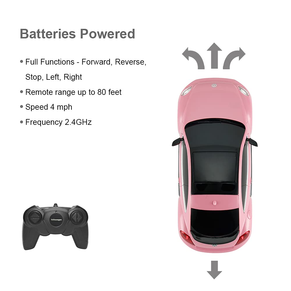 Rastar remote-controlled Volkswagen Beetle, scale 1:24, kids' remote-controlled racing car, pink toy car for kids/girls/toddlers.