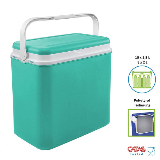 Cool box | Passive cooler | Plastic cooler bags with polystyrene thermal insulation (36 L, Turquoise)