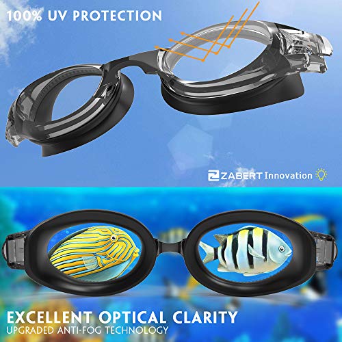 ZABERT Swim Goggles, W5 Swimming Goggles for Adults Men Women Kids 8+ Years Swimming Goggles Anti-fog UV Protection Large Triathlons Competitions Swim Goggles Black Grey