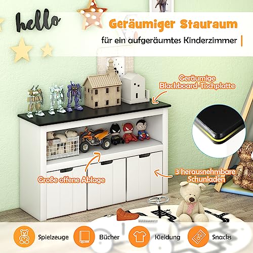 DREAMADE Kids Bookshelf Toy Cabinet with 3 Drawers on Wheels, Toy Storage for Kids, Toy Organizer Toy Shelf for Children's Room Living Room, 102x33x62cm (Black Top)