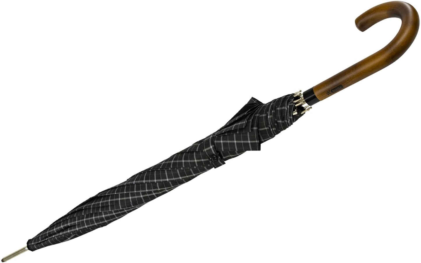 iX-brella Men's automatic umbrella with real wood round handle - black checkered