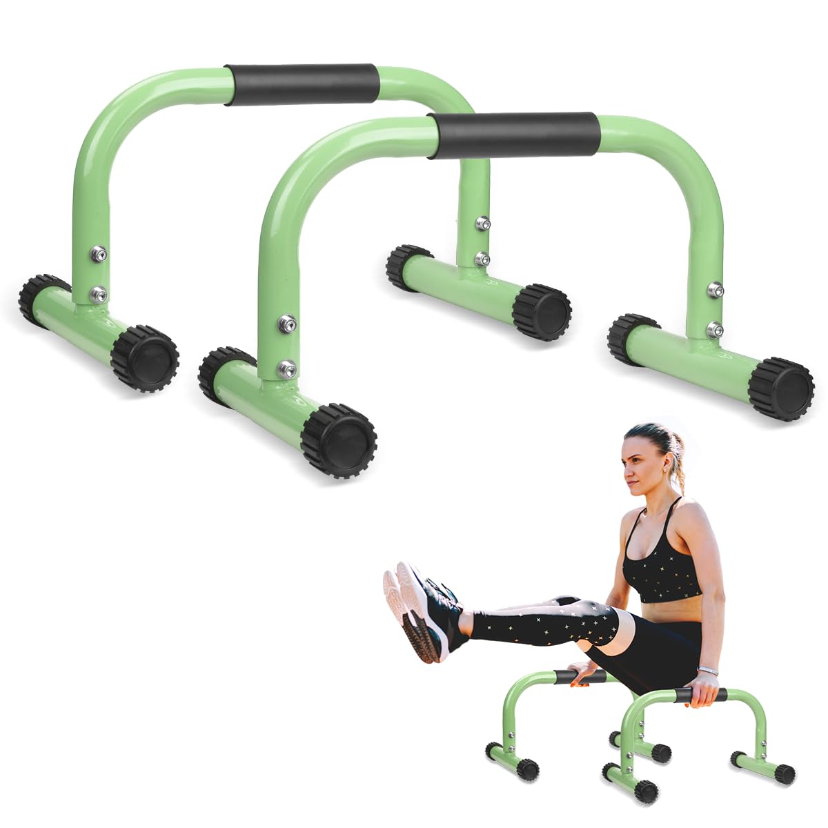 KingMile Parallettes, Handstand Bars, Large Push Up & Dip Bars, Non-Slip Push Up Handles, Calisthenics Equipment for Indoor & Outdoor, Suitable for Home Fitness & Push Ups (Green)