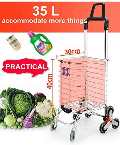 Shopping cart with wheels | foldable multipurpose dolly for climbing stairs with removable waterproof bag and durable 8 wheels and aluminum alloy frame (30 x 45 x 95 cm) Navy Blue