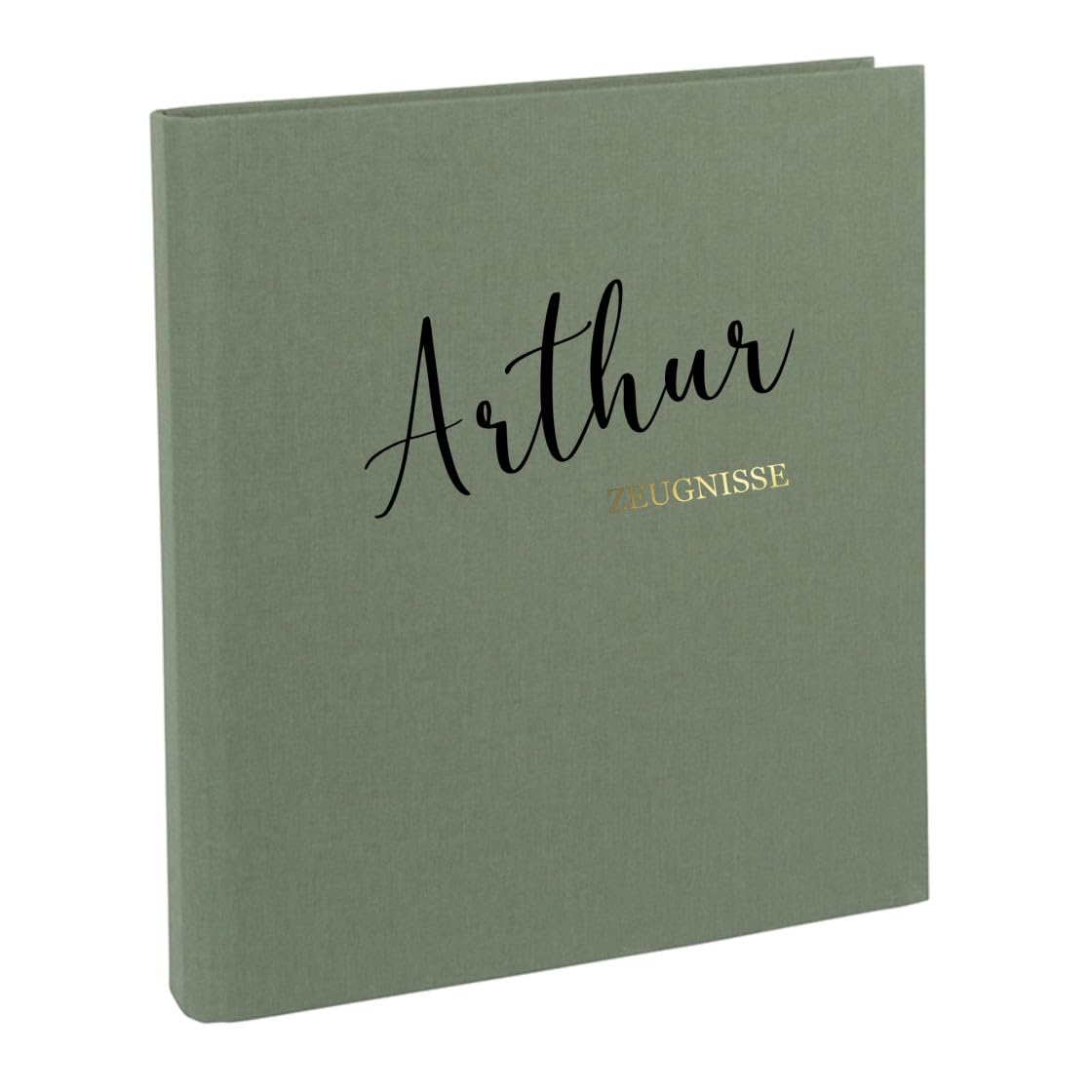 AWASG Testimonial Folder for Children personalized with names | Document folder ring binder for girls boys | Testimonial folder linen for sorting certificates and testimonials (Olive)
