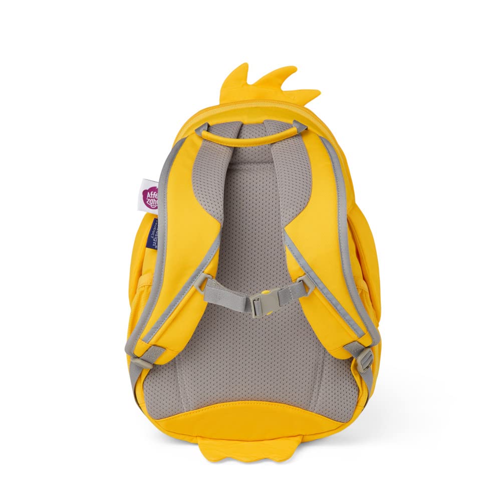 Monkey Big Friend Kids Backpack in the shape of the duck from the German TV show "Die Sendung mit der Maus", yellow, reflective, ergonomic, name on extendable tongue, 8 liters, size: 20 x 31 x 12 cm, AFZ-FAL-001-042