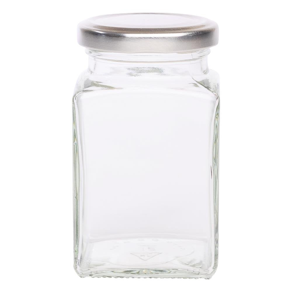 12 square spice jars 260 ml including 24 spice labels, silver lid color