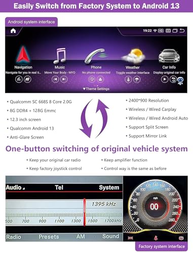 Android 13 Car Radio 12.3'' Touchscreen for 2013-2015 Mercedes Benz A/B-Class GLA CLA W176 W246 C117 X117 X156 with NTG 4.5/4.7, supports Apple Carplay, Android Auto, Mirror Link, 8G+128G