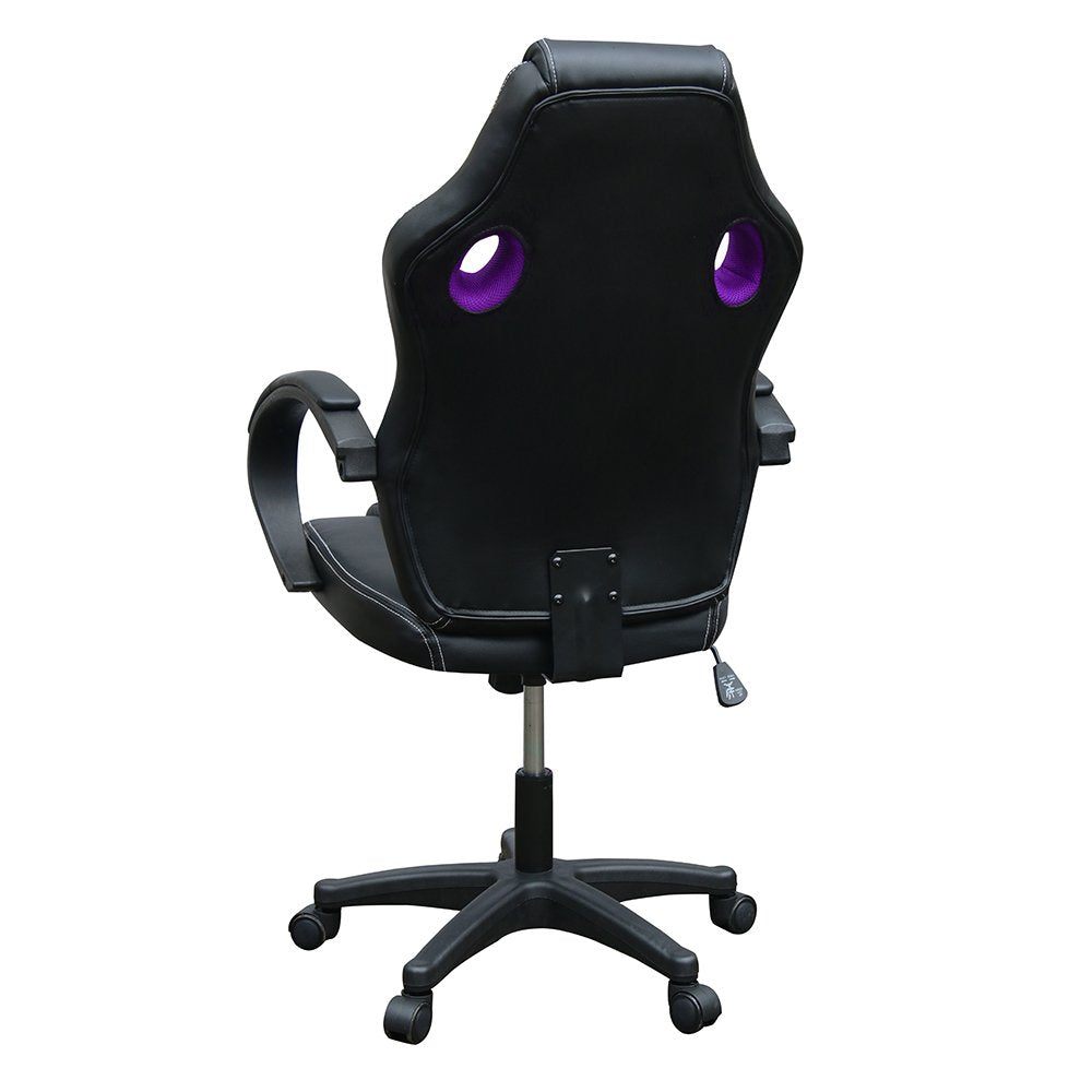 Panana office chair, PU leather+mesh desk chair, gaming chair with high backrest, swivel adjustable height computer chairs (Black+Purple)