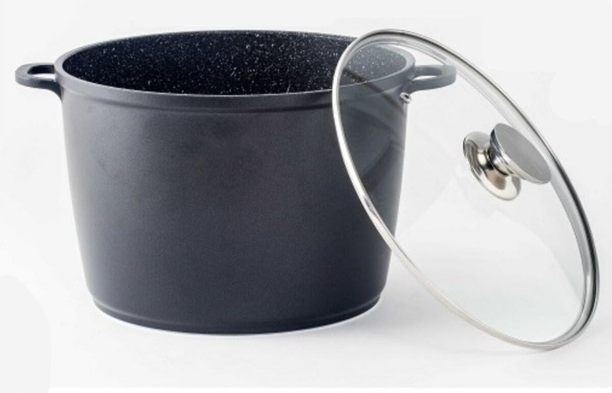 Royalty Line - Cooking Pot with Glass Lid, Non-stick Coated, Induction Compatible, Black, 7 Liters, 24 cm