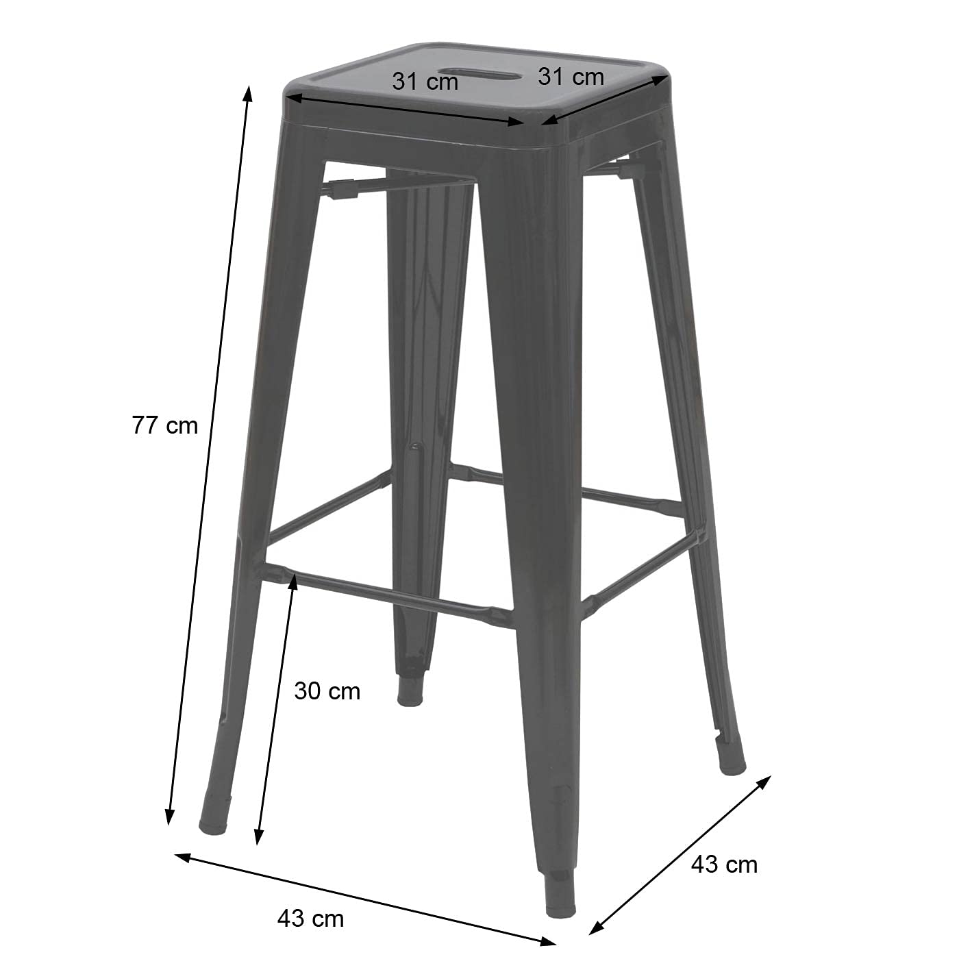 Mendler 4-piece set bar stools HWC-A73, bar chair counter stool, metal industrial design stackable - red.