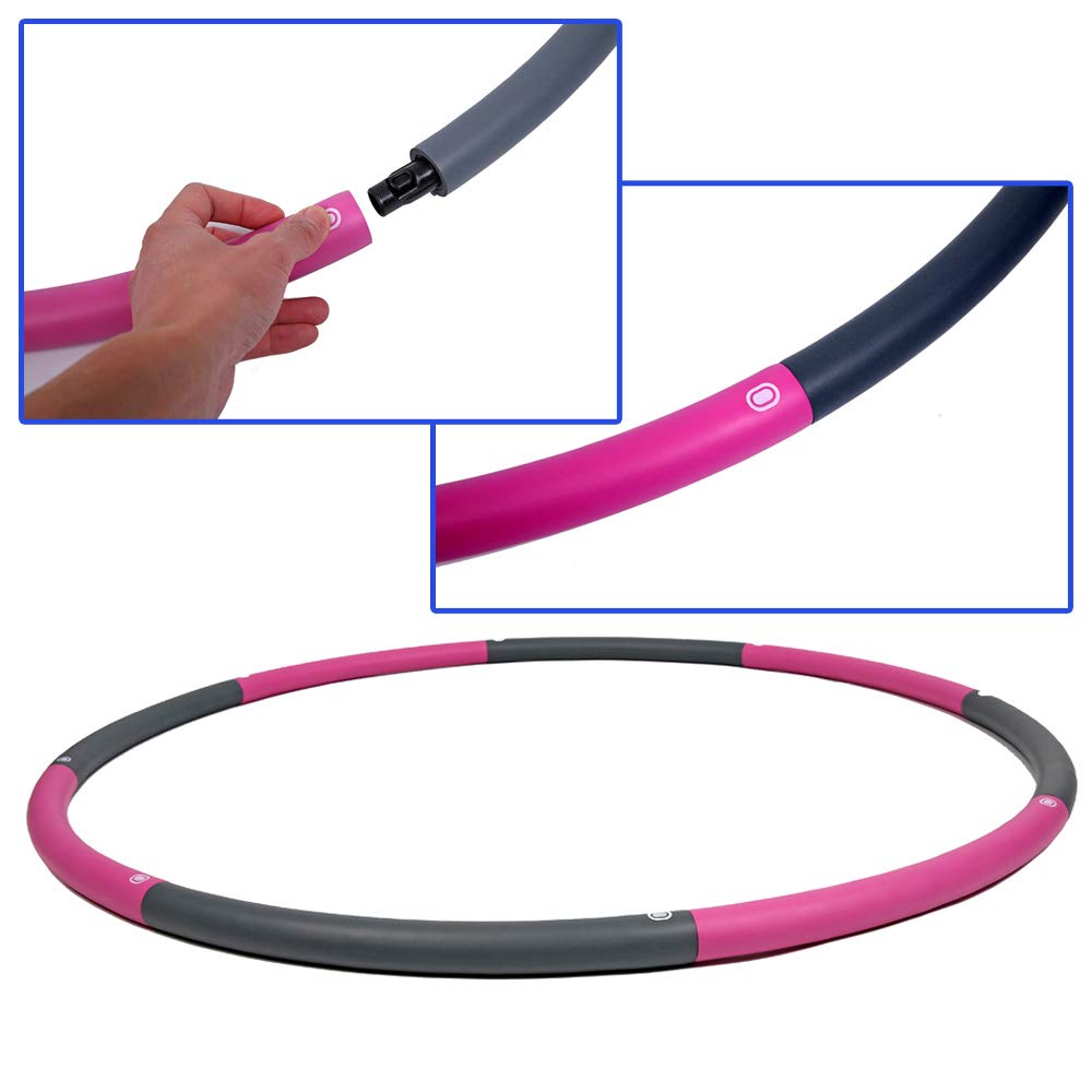Joofang 8 Part Adjustable 2.3kg Hula Hoop for Adults 100cm, Heavy Weight, Abdominal Trainer Fitness Weighted Hoop for Weight Loss (Black and Gray)