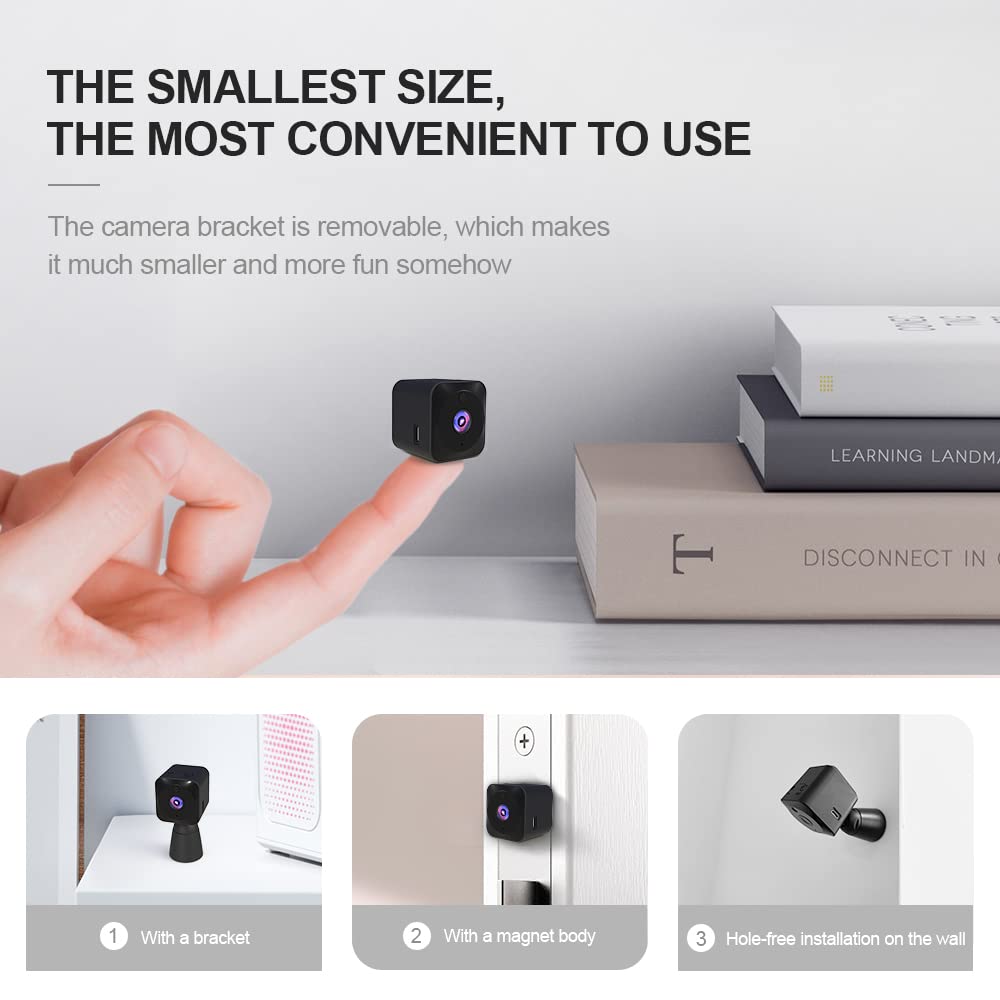 AOBOCAM Mini Camera, 1080P HD WiFi Indoor Surveillance Camera for Live Streaming on Mobile App, Night Vision Camera with Motion Detection/Long Battery Life/Cloud Storage (-3)