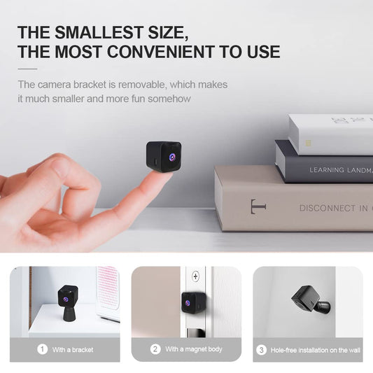 AOBOCAM Mini Camera, 1080P HD WiFi Indoor Surveillance Camera for Live Streaming on Mobile App, Night Vision Camera with Motion Detection/Long Battery Life/Cloud Storage (-3)
