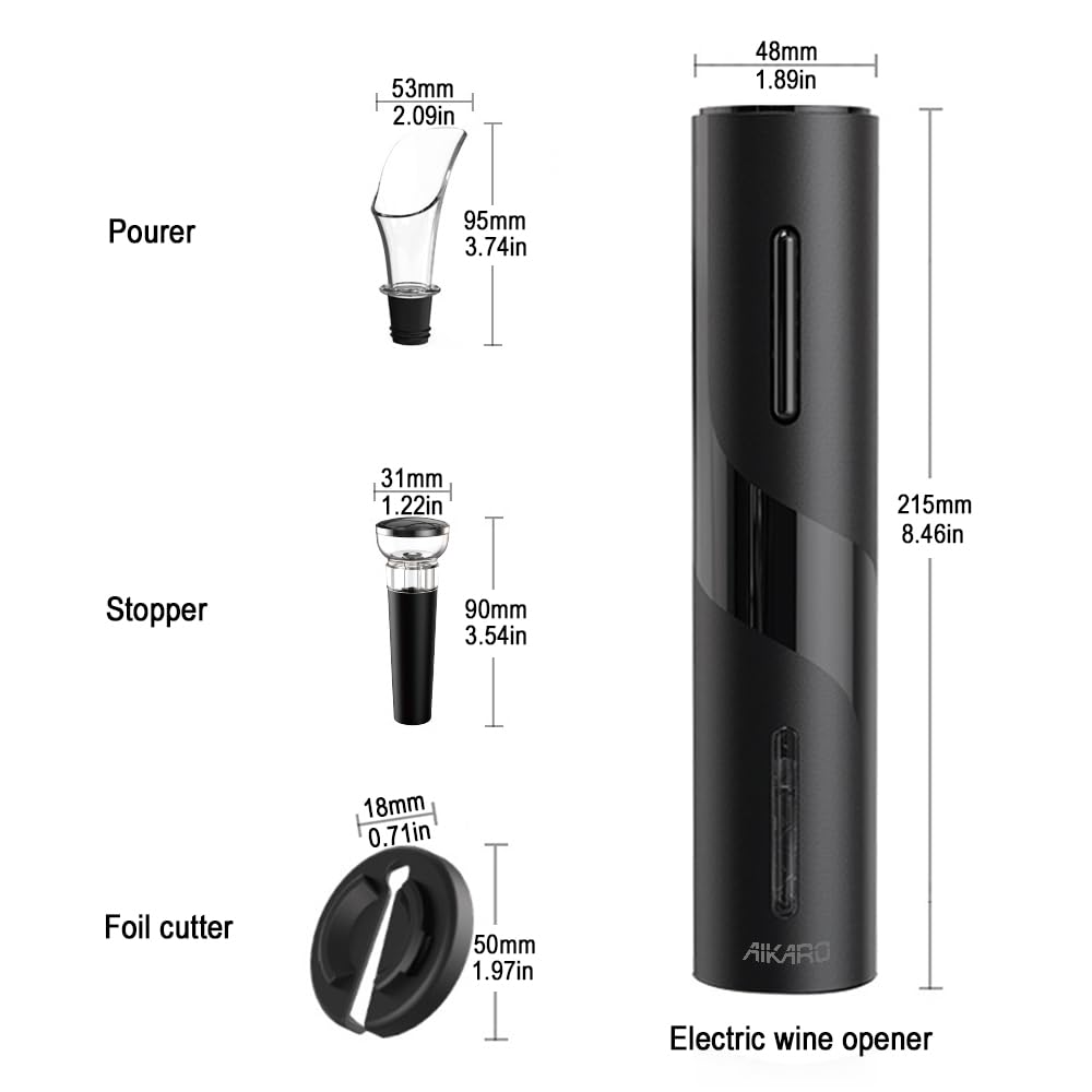 AIKARO - Electric wine bottle opener Automatic electric corkscrew, Rechargeable (Set)