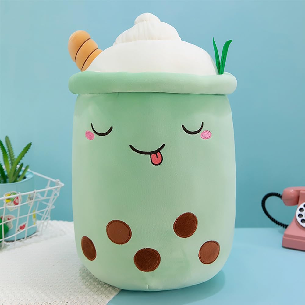 Bubble Tea plush toy XXL cute pillow, Kawaii Bubble Tea Cup plushie Boba tea cup plush toy decor (Green, 50cm)