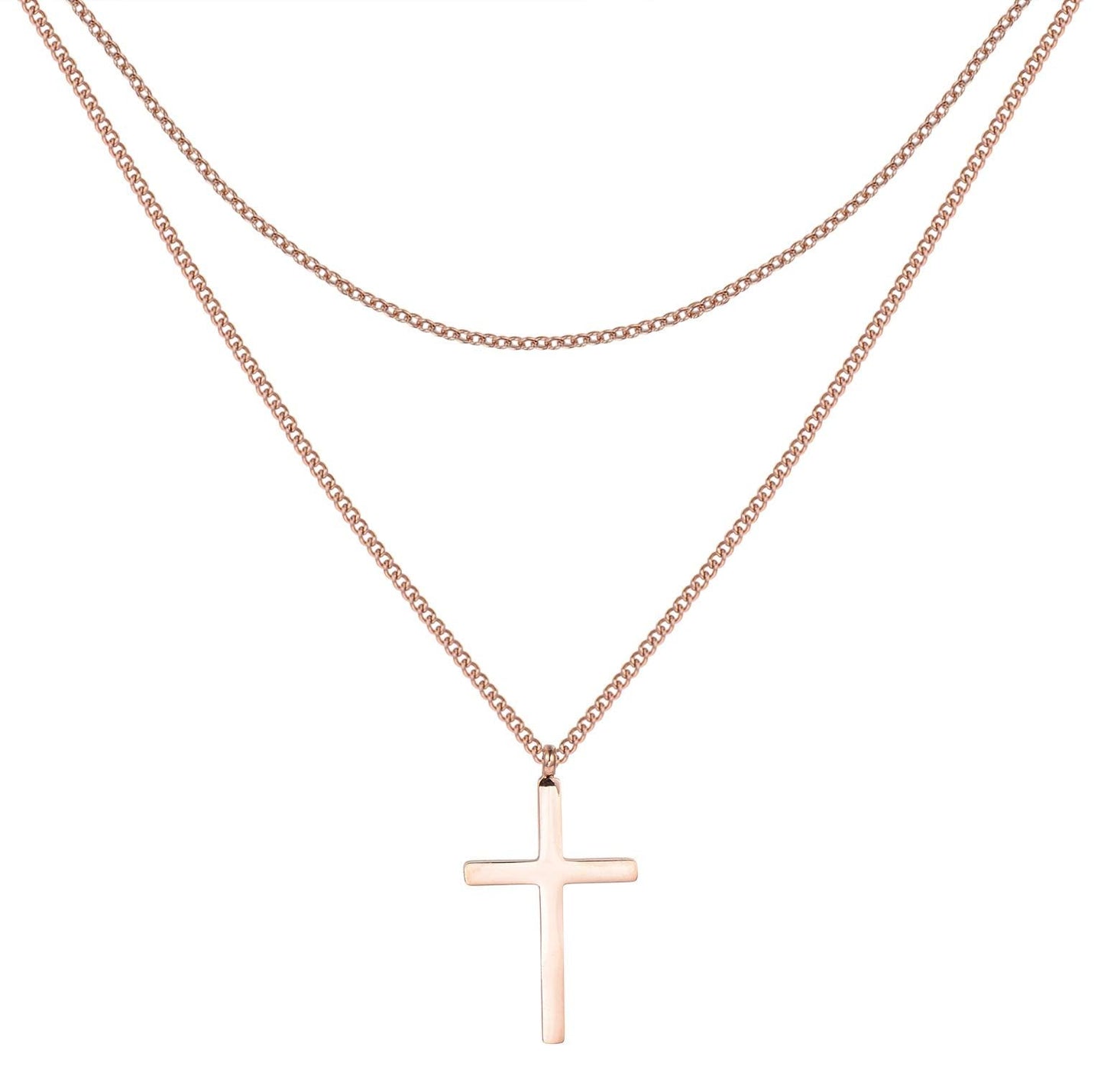 Happiness Boutique Women's Cross Necklace in Rose Gold | Delicate Multi-Strand Necklace with Cross Pendant Stainless Steel Jewelry