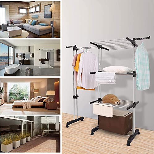 johgee laundry rack tower, folding clothes dryer with 6 collapsible wings on 3 levels, space-saving tower laundry rack for large families