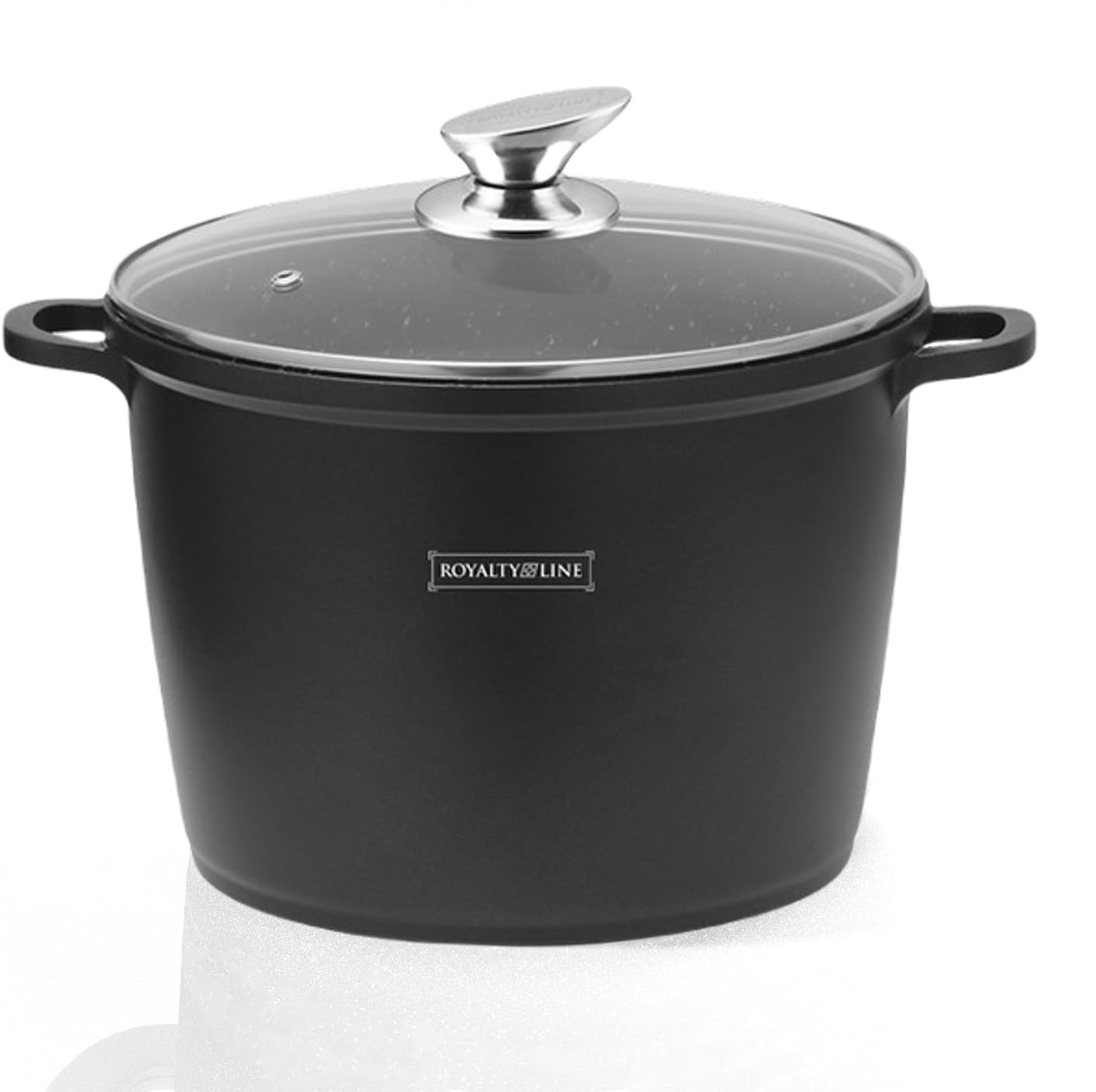 Royalty Line - Cooking Pot with Glass Lid, Non-stick Coated, Induction Compatible, Black, 7 Liters, 24 cm