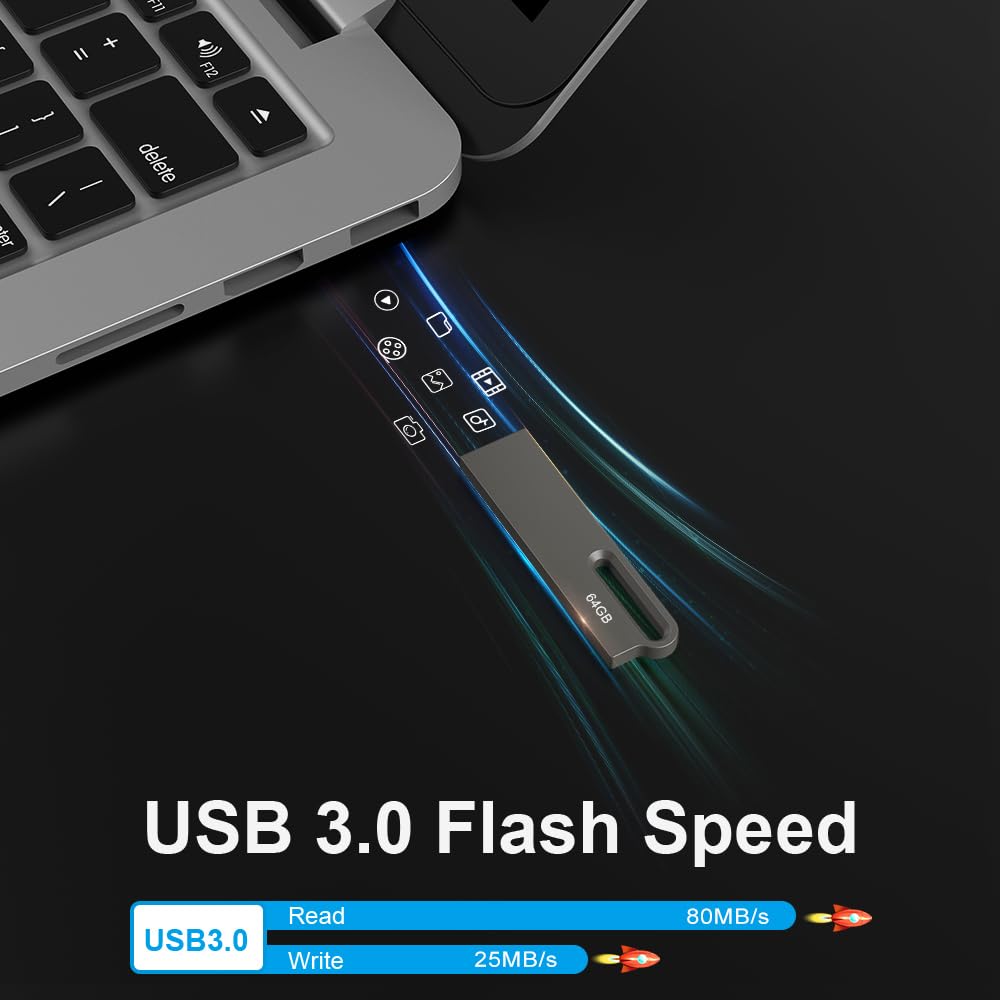 JOIOT 5 Pack USB Flash Drive 64GB USB 3.0 Memory Stick Mini Flash Drive High Speed Waterproof Memory Stick for IOS Android Phone Linux Pad Laptop Black